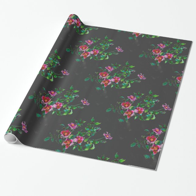 Papier Cadeau Rose vintage - noir (Déroulé)