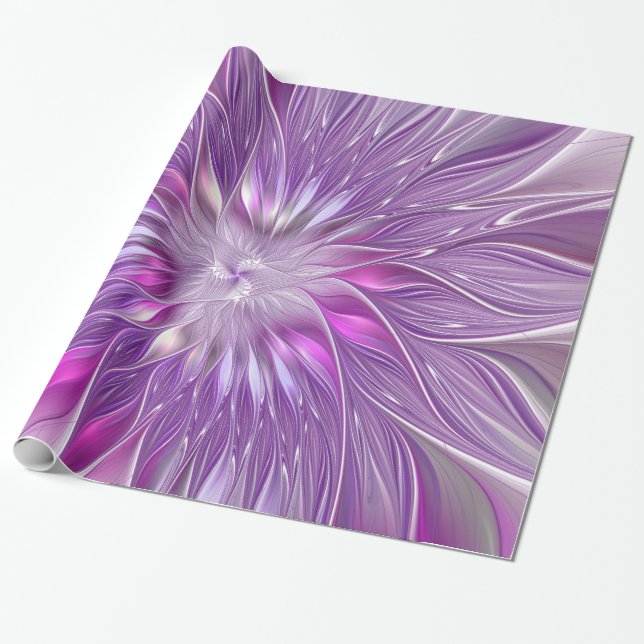 Papier Cadeau Rose violet passion Fleur Art Abstrait Fractal (Déroulé)