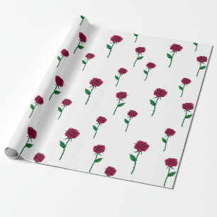 Papier Cadeau Roses avec tige romantique design Saint Valentin