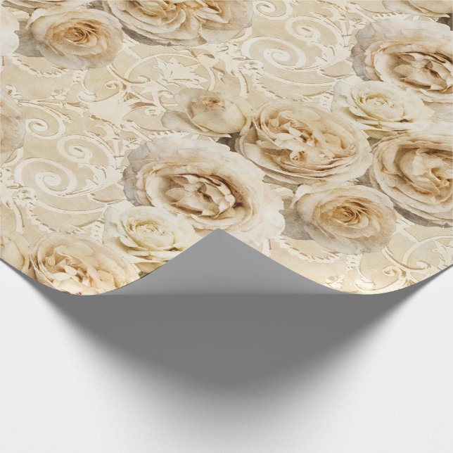 Papier Cadeau Roses beige Heirloom avec Damask (Coin)