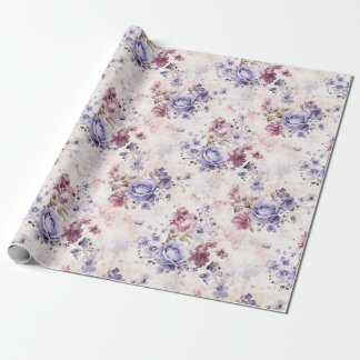Papier Cadeau Roses d'aquarelle romantique violet