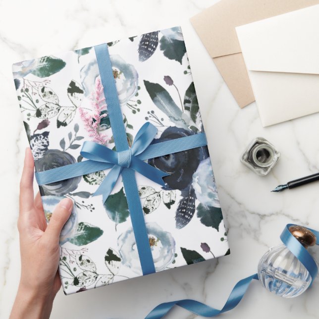 Papier Cadeau Roses de couleur marine et bleu (Cadeaux)