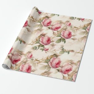 Papier Cadeau Roses de jardin Vintage rose