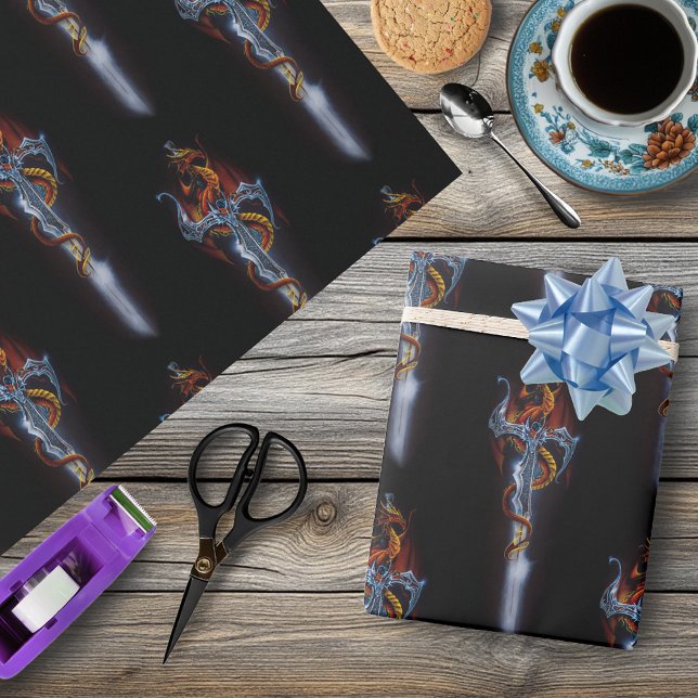 Papier Cadeau Roses d'épée de dragon rouge (Créateur téléchargé)