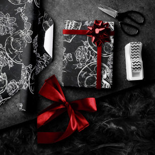 Papier Cadeau Roses des crânes et des calques   Funky Gothique G