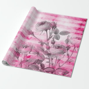 Papier Cadeau Roses en Arrière - plan Hot Pink   Floral