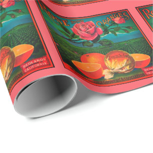 Papier Cadeau Roses et oranges vintage étiquette de fruits