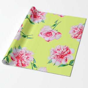 Papier Cadeau Roses et pivoines aquarelle illustration motif