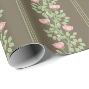 Papier Cadeau Roses et rayures roses sur Brown