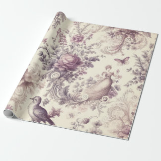 Papier Cadeau Roses Français Romantiques Oiseaux Découpage