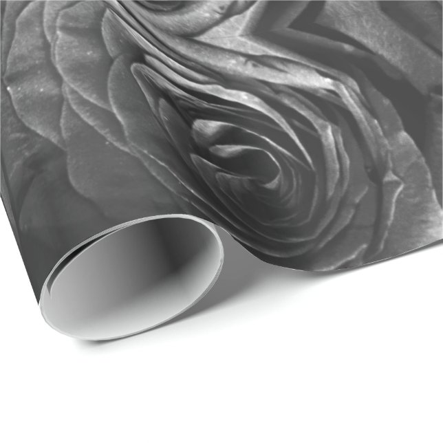 Papier Cadeau Roses gris, photo florale grise (Coin rond)