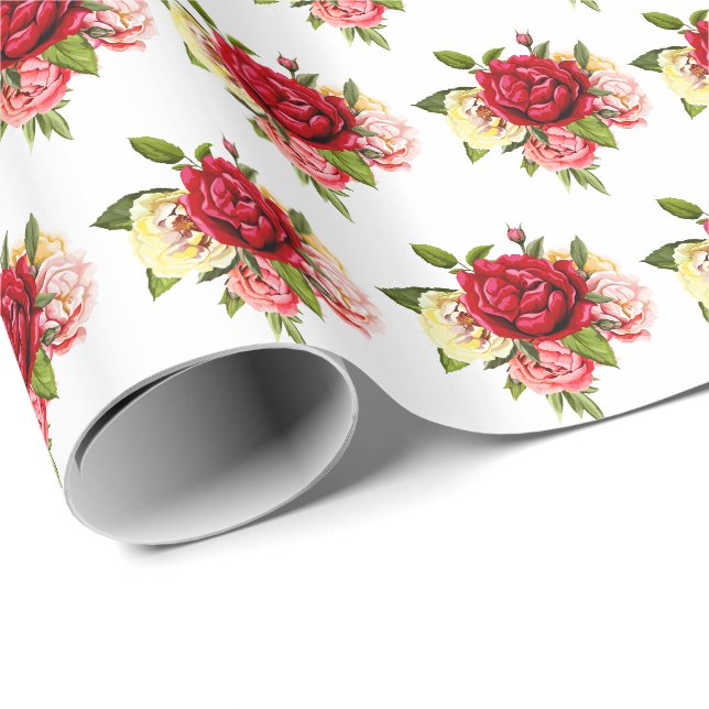 Papier Cadeau Roses papier mariage (Coin rond)