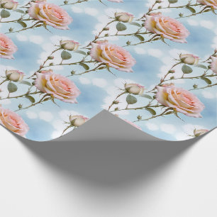 Papier Cadeau Roses pastel délicates sur un ciel dégradé