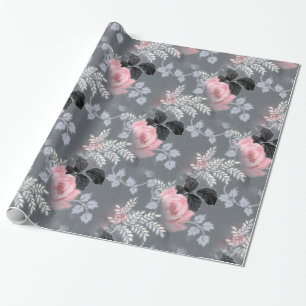 Papier Cadeau Roses rose pâle sur Arrière - plan gris