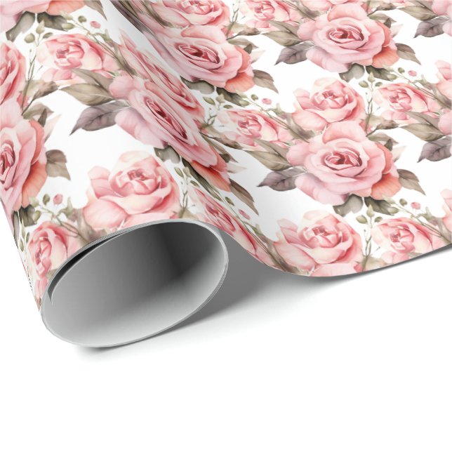 Papier Cadeau Roses roses (Coin rond)