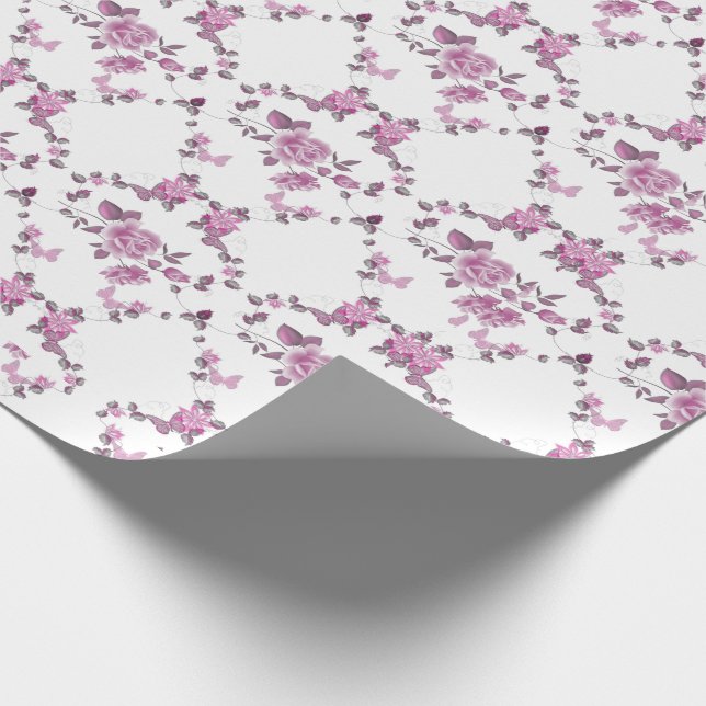 Papier Cadeau Roses roses et lierre (Coin)