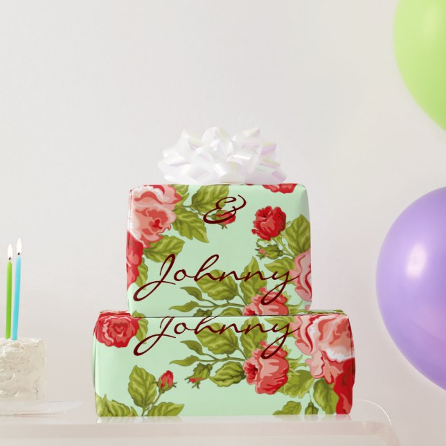 Papier Cadeau Roses roses roses et rouges, avec des noms personn (Cadeaux de fête)