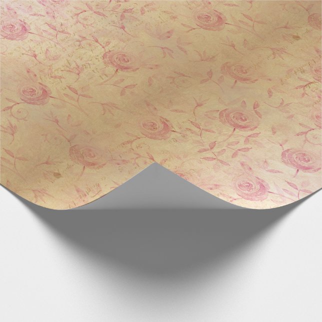 Papier Cadeau Roses roses roses florales Gold Shimmer Chic (Coin)
