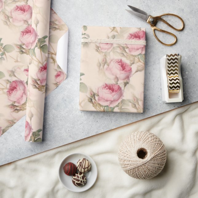 Papier Cadeau Roses roses rustiques (Artisanat)