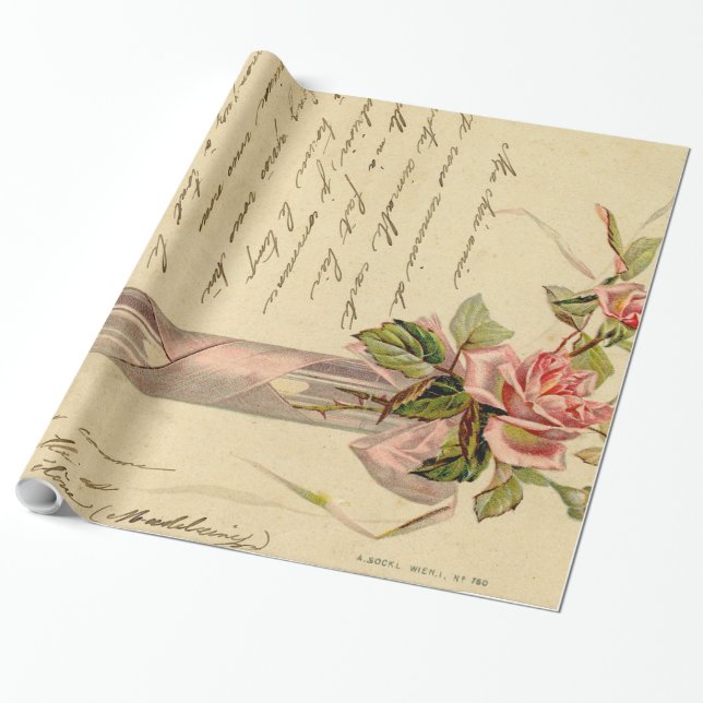 Papier Cadeau Roses roses vintages (Déroulé)