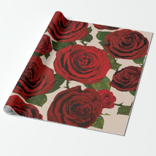 Papier Cadeau Roses rouges. Arrière - plan floral sans couture.