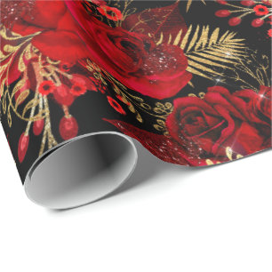 Papier Cadeau Roses rouges Bund'huile Parties scintillant floral
