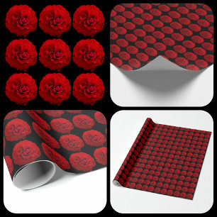 Papier Cadeau Roses rouges classiques sur Photographie noire