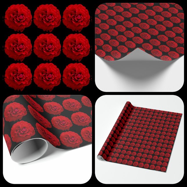 Papier Cadeau Roses rouges classiques sur Photographie noire (Créateur téléchargé)