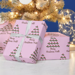 Papier Cadeau Roses rouges Green Holly Arbre de Noël & Souhait, 