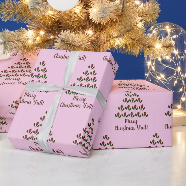 Papier Cadeau Roses rouges Green Holly Arbre de Noël & Souhait,  (Vacances)