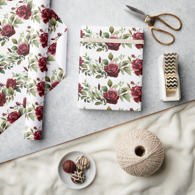 Papier Cadeau Roses rouges romantiques (Artisanat)