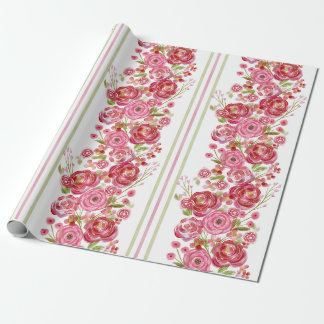 Papier Cadeau Roses sur fleurs blanches et Vintages et rayures c