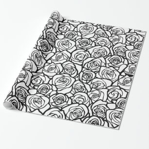Papier Cadeau Roses Vintages en noir et blanc