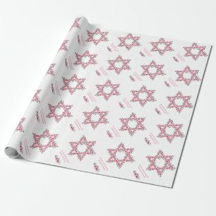 Papier Cadeau Rosh Hashanah Star de David Fleur rose blanc