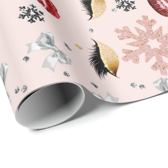 Papier Cadeau Rosy Rose fille maquillage beauté Noël de Noël (Coin rond)