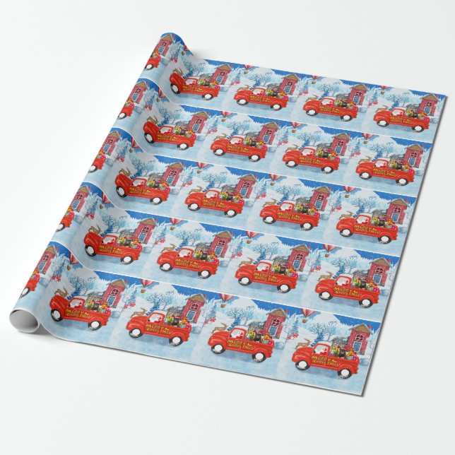 Papier Cadeau Rottweiler Chien Livraison de Noël Camion Neige (Déroulé)