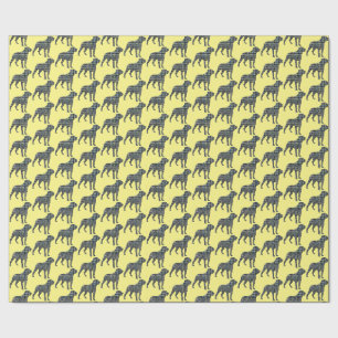 Papier Cadeau Rotweiler Chien Silhouette Jaune/Grille Bleue Jaun