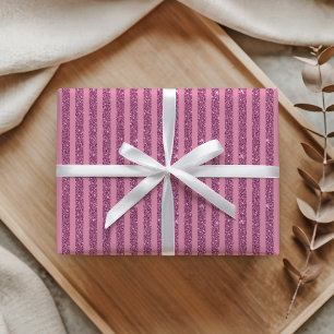 Papier Cadeau Rouge à lèvres chic rose pailleté rayures vertical