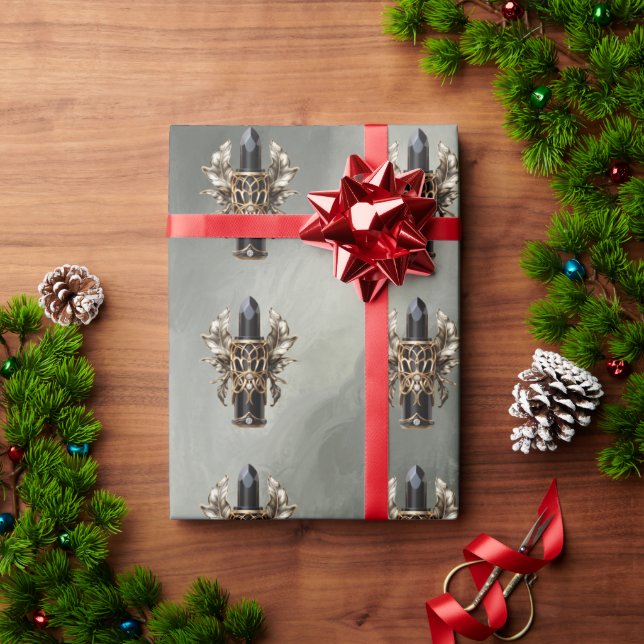 Papier Cadeau Rouge à lèvres gothique noir et or (Cadeau de vacances)