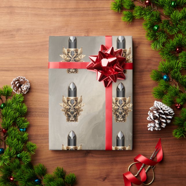 Papier Cadeau Rouge à lèvres gothique noir et or (Cadeau de vacances)