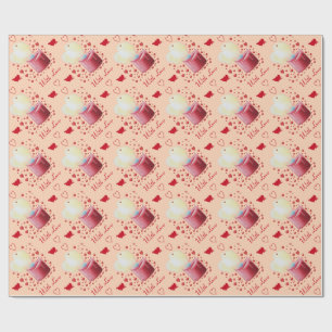 Papier Cadeau rouge amour en forme de coeur flamme romantique