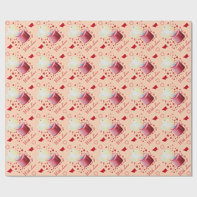 Papier Cadeau rouge amour en forme de coeur flamme romantique (Plat)