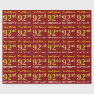 Papier Cadeau Rouge, aspect or imitation "92e ANNIVERSAIRE"