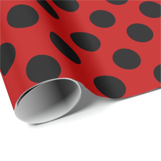 Papier Cadeau Rouge avec le pois noir (Coin rond)