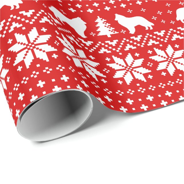 Papier Cadeau Rouge belge de motif de chandail de Noël de chiens (Coin rond)