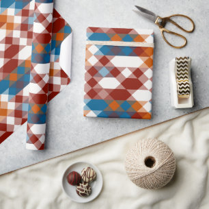 Papier Cadeau rouge blanc bleu et orange géométrique