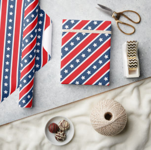 Papier Cadeau Rouge, Blanc & Bleu Patriotique USA Étoiles et Ray