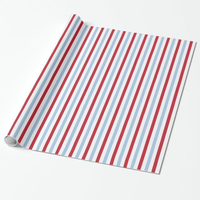 Papier Cadeau Rouge blanc et bleu rayé 4 juillet enveloppement c (Déroulé)