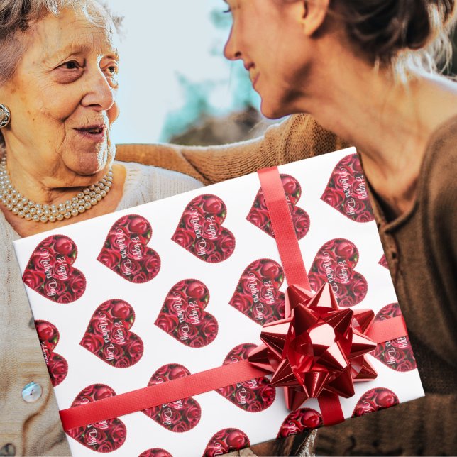 Papier Cadeau Rouge Blanc Floral Moderne Élégant Joyeux Fête des (Créateur téléchargé)