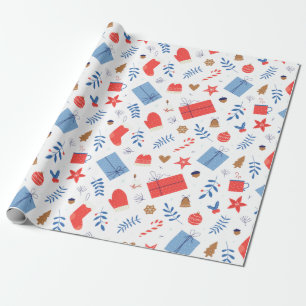 Papier Cadeau Rouge Blanc Gants de Noël Sucre de canne Baubles